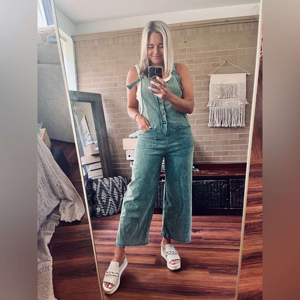 Umgee Teal Button-Front Jumpsuit - Picture 1 of 4